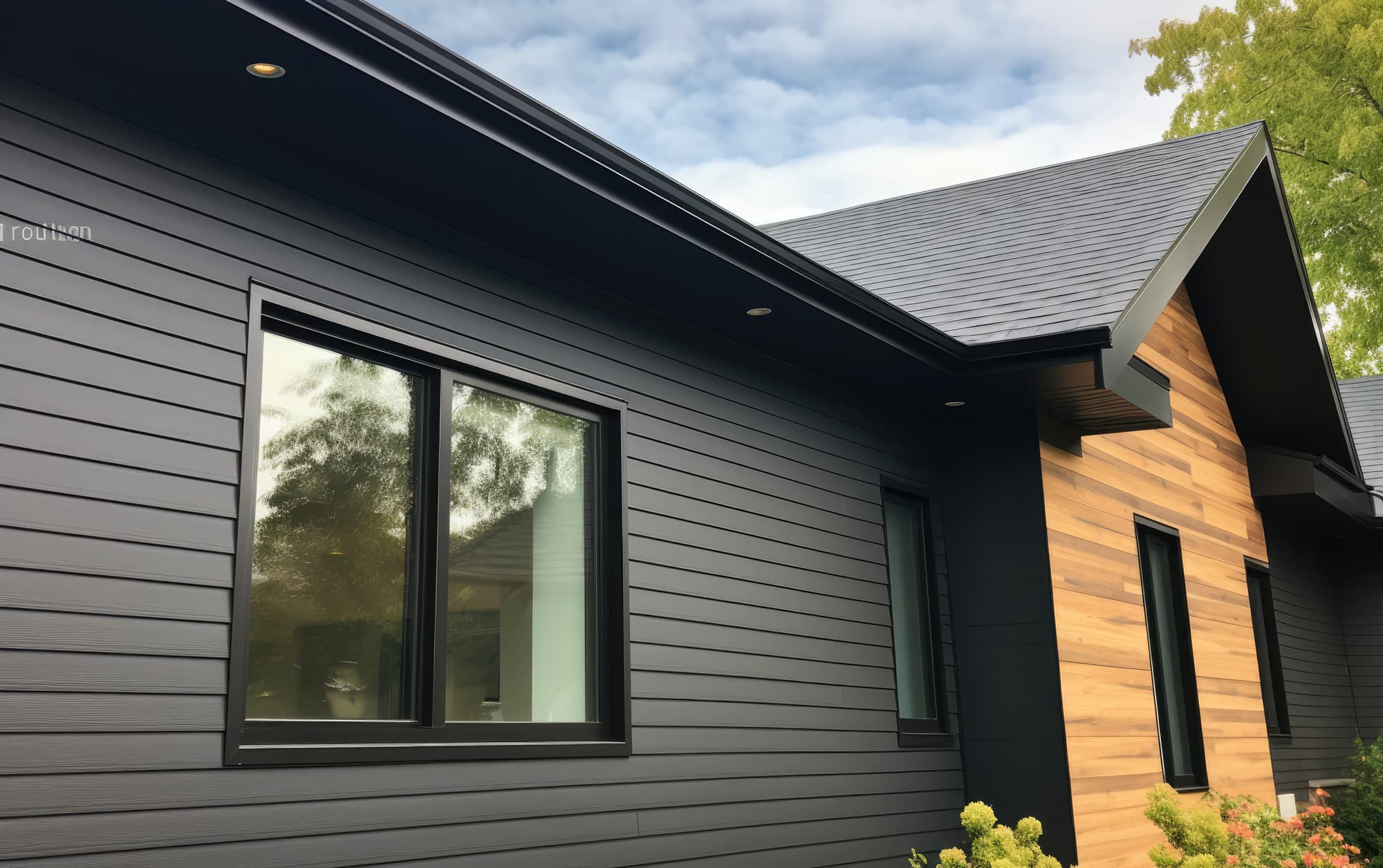 Siding project — dark horizontal with wood accent