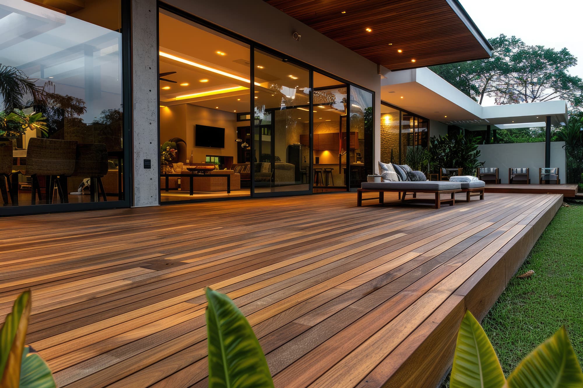 Deck project — warm wood with glass doors